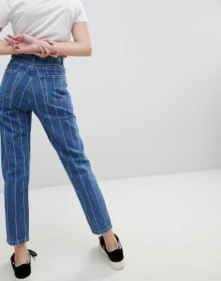 blue and white striped mom jeans