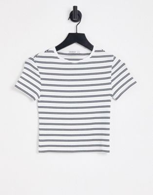 Stradivarius cropped t-shirt in white stripe