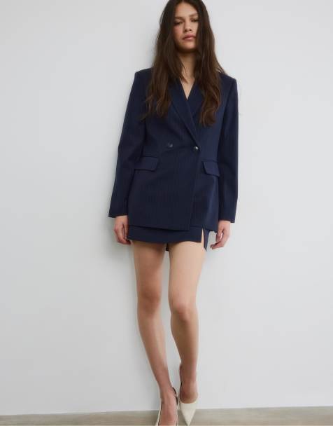 Stradivarius Striped fitted blazer in navy blue - view 1