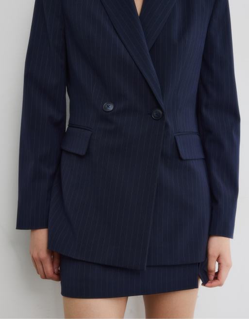 Stradivarius Striped fitted blazer in navy blue, 4 of 4