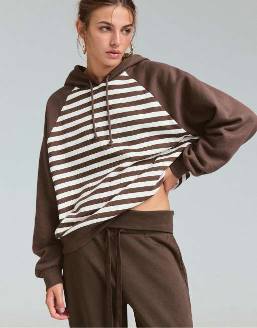 Stradivarius Striped hoodie in brown, 2 of 6
