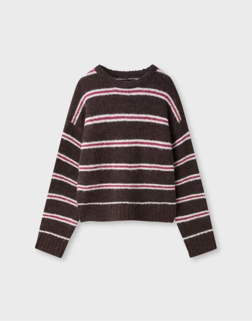 Stradivarius Striped knit jumper in brown, 6 of 7