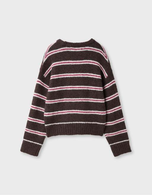 Stradivarius Striped knit jumper in brown, 7 of 7