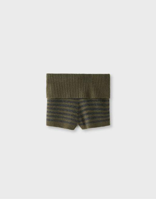 Stradivarius Striped knit shorts in khaki, 7 of 7