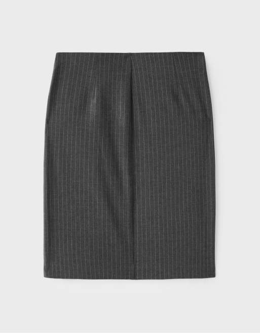 Stradivarius Striped midi skirt with buttons in dark grey, 7 of 7