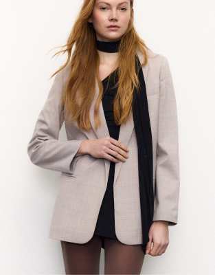 Stradivarius Striped Open Blazer In White