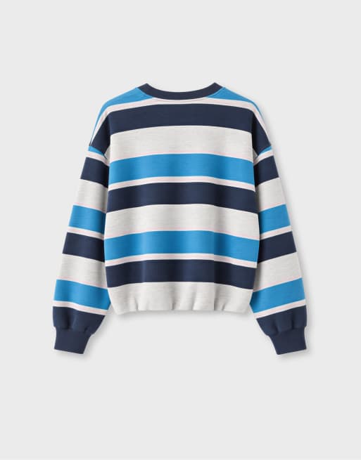 Stradivarius Striped puff-hem sweatshirt in grey melange, 6 of 6