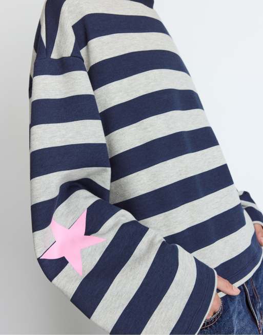 Stradivarius Striped sweatshirt in dark grey, 4 of 7