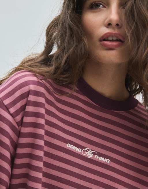 Stradivarius Striped sweatshirt in purple, 4 of 7