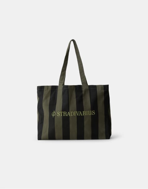 Stradivarius Striped tote bag in khaki - view 1