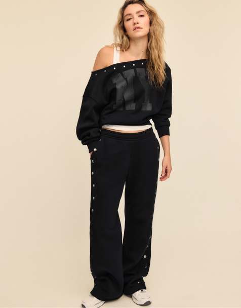Stradivarius Stud-detail jogger trousers in black