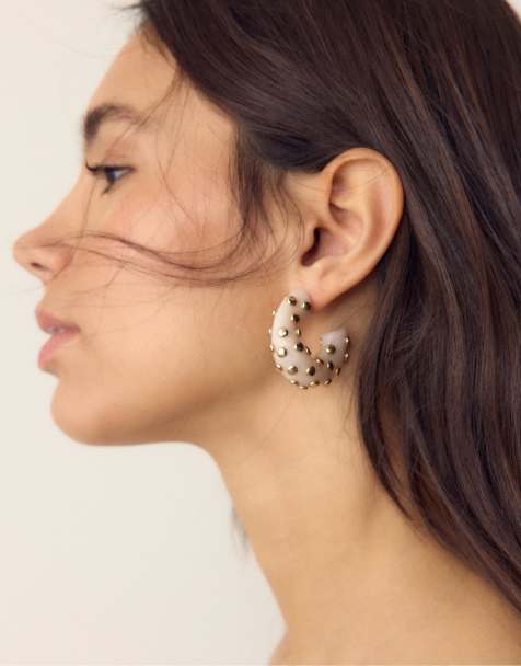 Stradivarius Stud hoop earrings in gold - view 1