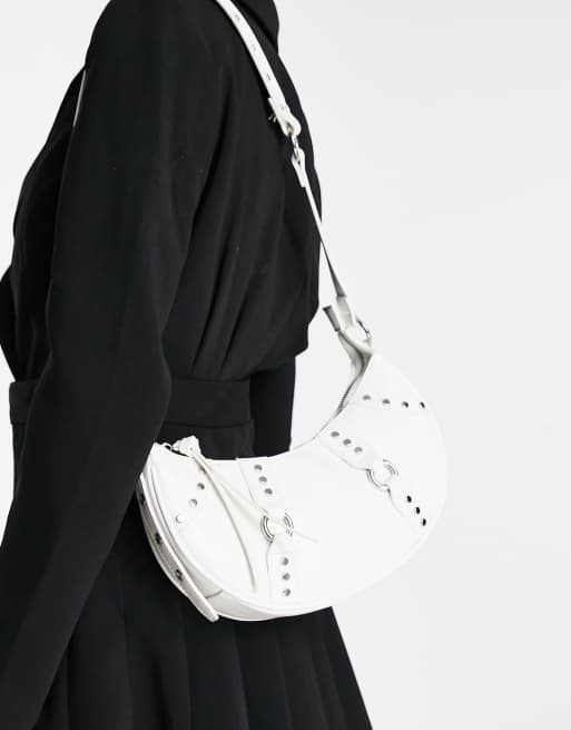 Stradivarius studded 90s shoulder bag in white