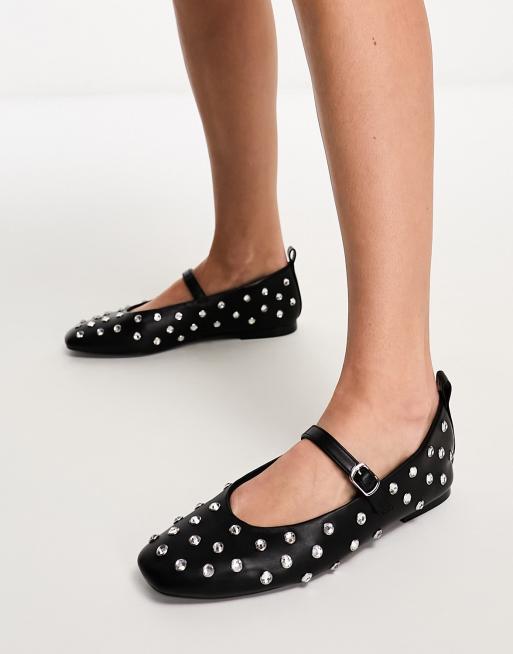 激安先着 Stradivarius studded ballet pump in black レディース