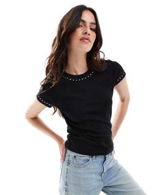 studded detail t-shirt in black