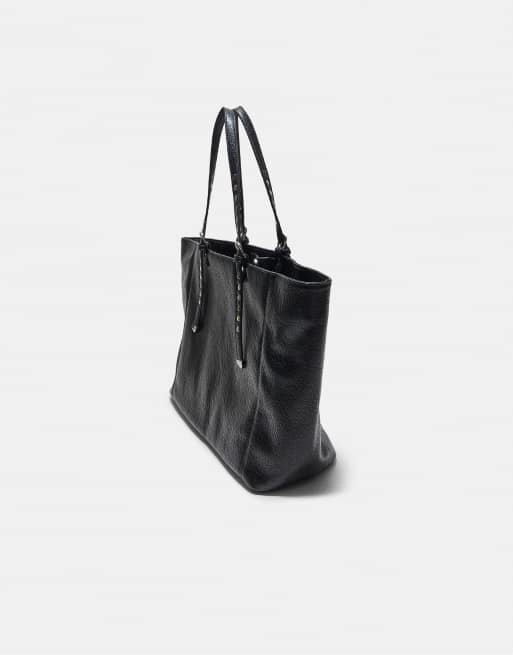 Stradivarius Studded shopper bag with handles in black, 4 of 4