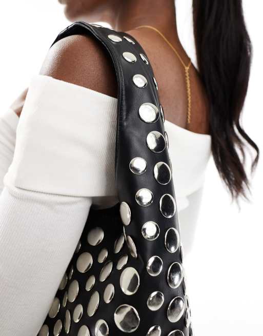 日本未入荷Stradivarius STUDDED Handbag ハンドバッグ Stradivarius studded shoulder bag in black | ASOS