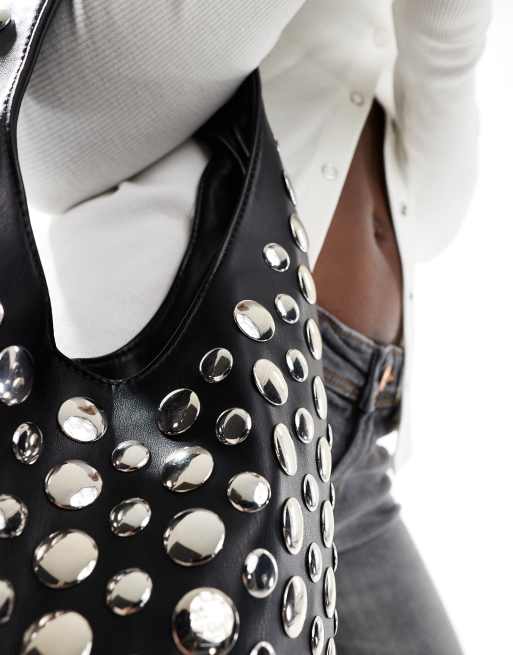 日本未入荷Stradivarius STUDDED Handbag ハンドバッグ Stradivarius studded shoulder bag in black | ASOS