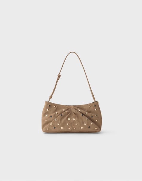 Stradivarius Studded shoulder bag in pale camel - view 1