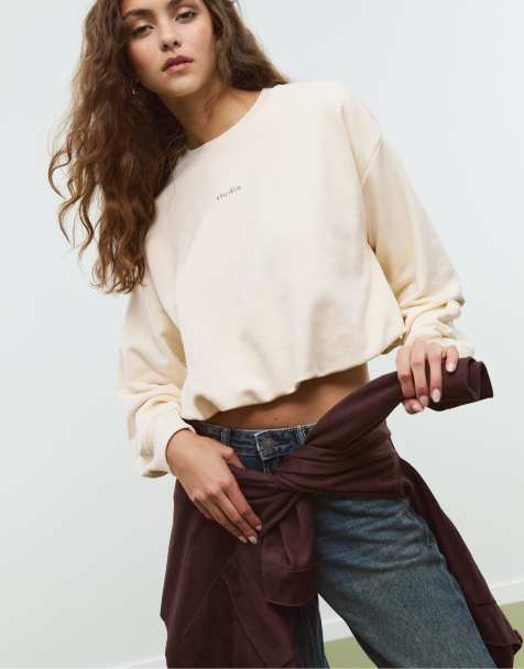 Stradivarius - Studio - Vaniljefarvet sweatshirt med ballonærmer - view 1