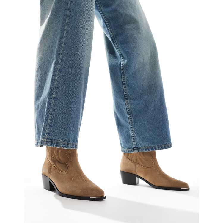 Stradivarius Suede Look Short Cowboy Boots in beige Neutral