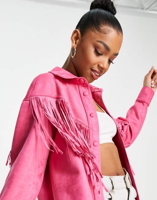 Pink suede fringe jacket sale