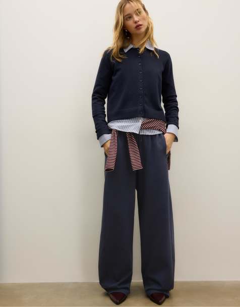 Stradivarius Super barrel jogger trousers in navy blue