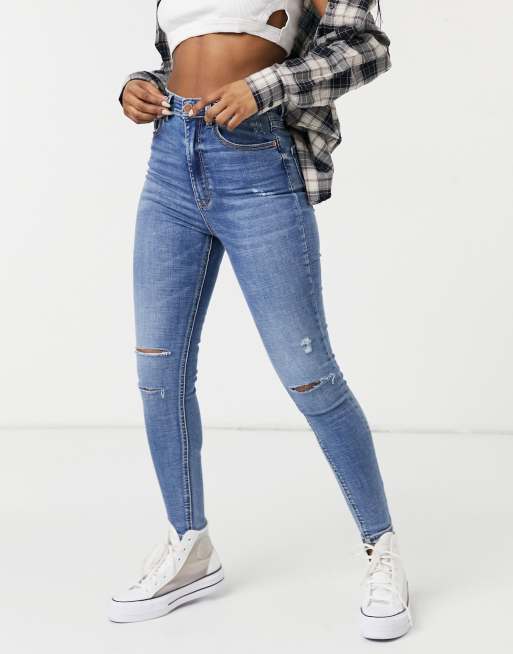 High waisted super skinny ripped jeans online