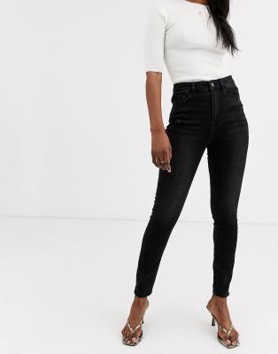 Stradivarius Tall Super High Waist Skinny Jean In Black Wash