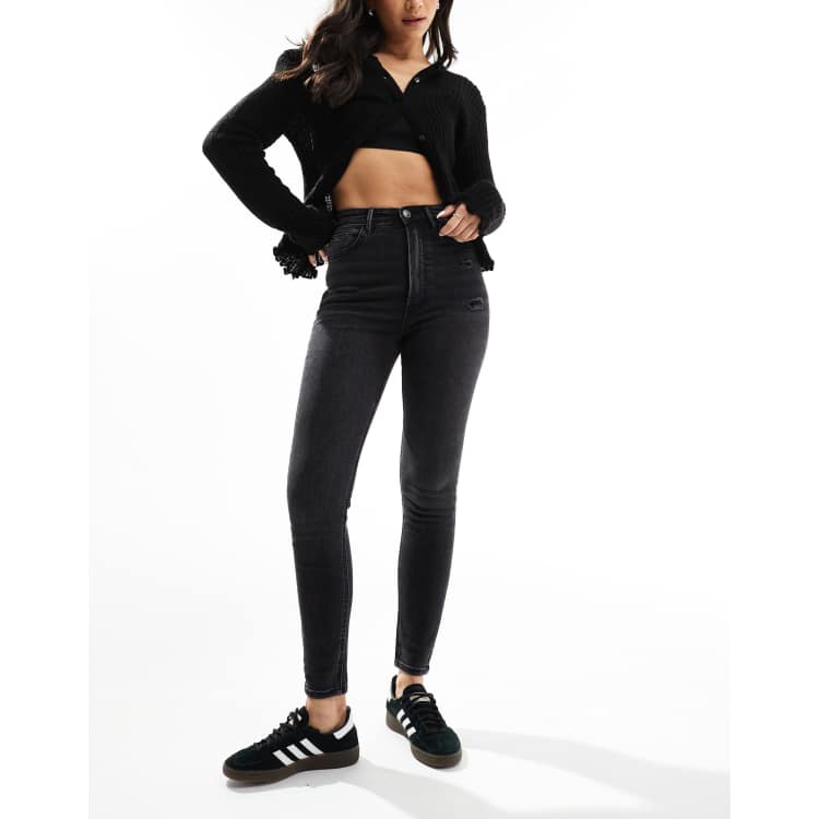 Stradivarius super high waist skinny jean in black