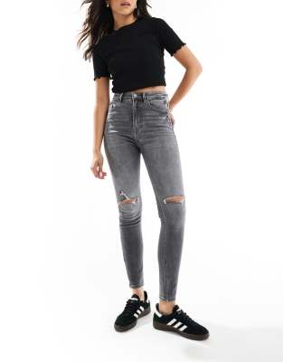 super high waist skinny jean in gray-Black