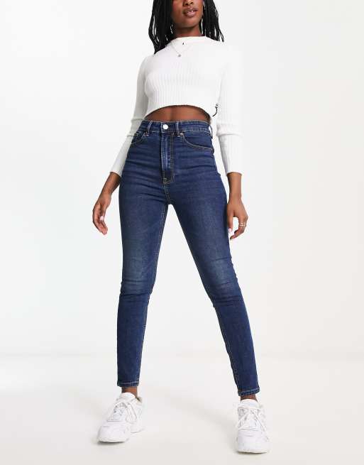 Stradivarius SUPER HIGH WAIST IM VINTAGELOOK - Jeans Skinny Fit - dark-blue  denim - Zalando.de