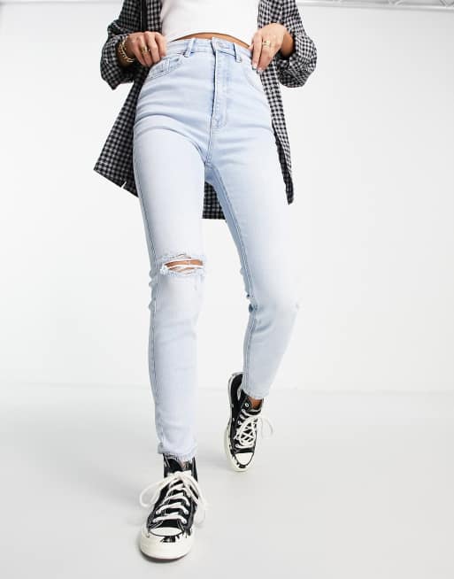 Stradivarius super high waist skinny jean in light blue