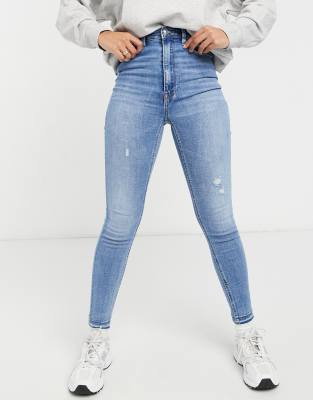 high waisted light blue skinny jeans