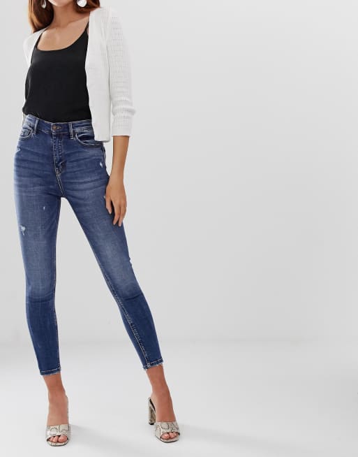 stradivarius stepped waist dad jean in washed blue