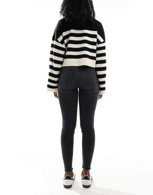 ASOS Super Skinny Jeans In Washed Black With Silver Stripe