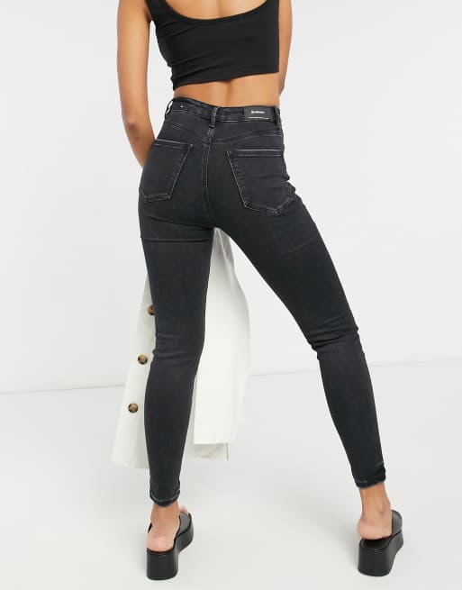 Stradivarius super high waist skinny jean in washed black