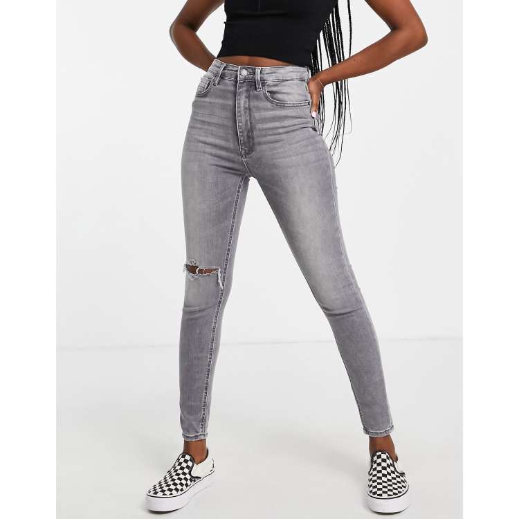 Womens grey distressed skinny hot sale jeans