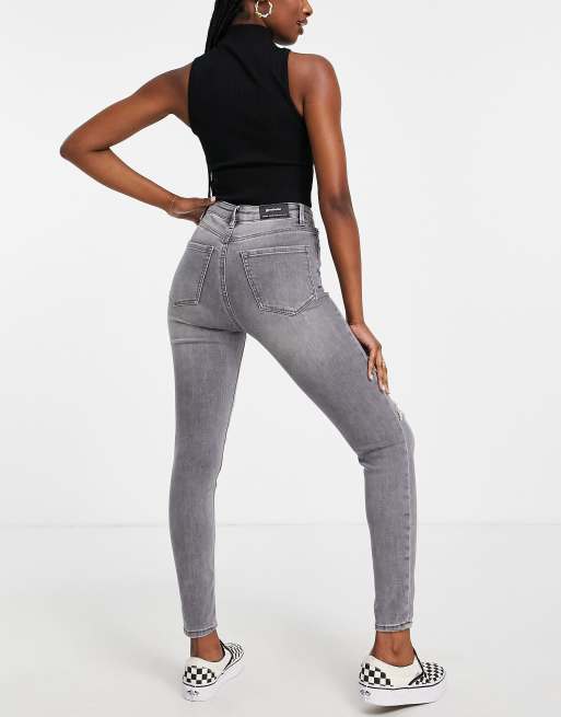 Stradivarius super high waist skinny jean with rip in grey , 2 of 2
