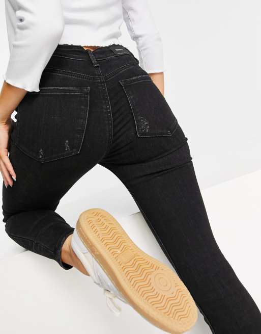 Stradivarius super high waist skinny jeans in black