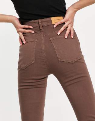 high waisted brown skinny jeans