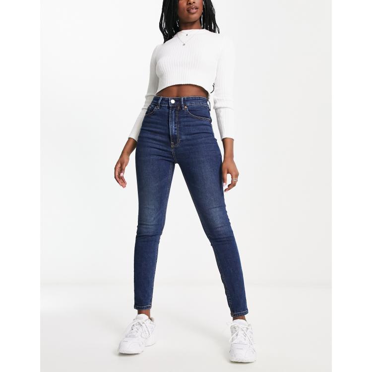 Stradivarius super high waist skinny jeans PARADIS in dark blue ClassicfuncenterShops Woven wide leg animal pants 2109167325 601