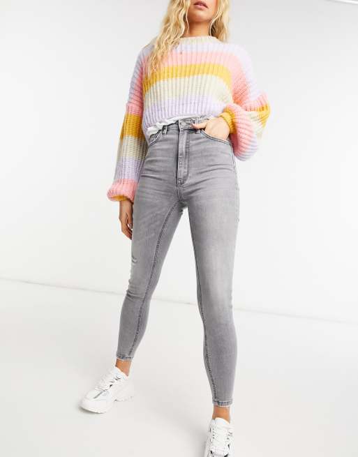 Stradivarius super high waist skinny jeans in gray | ASOS