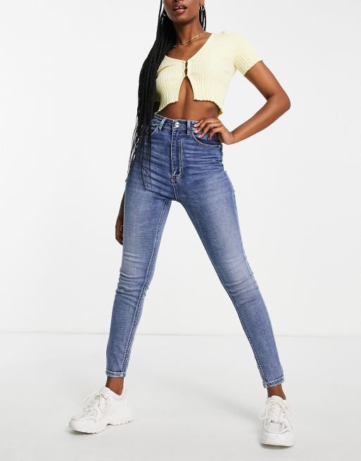 super high waist skinny jeans in medium blue | ASOS