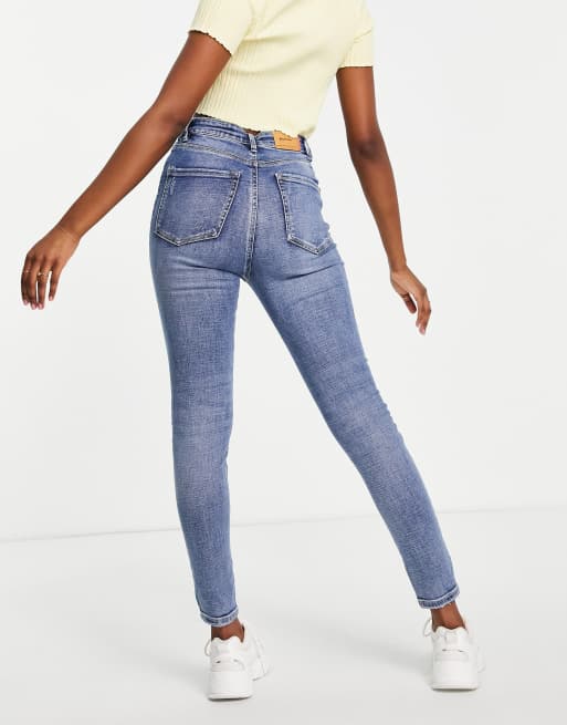 Stradivarius Super High Waist Skinny Jeans In Medium Blue