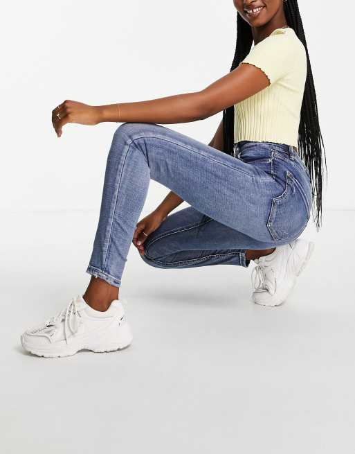 Stradivarius super high waist jeans in mid wash