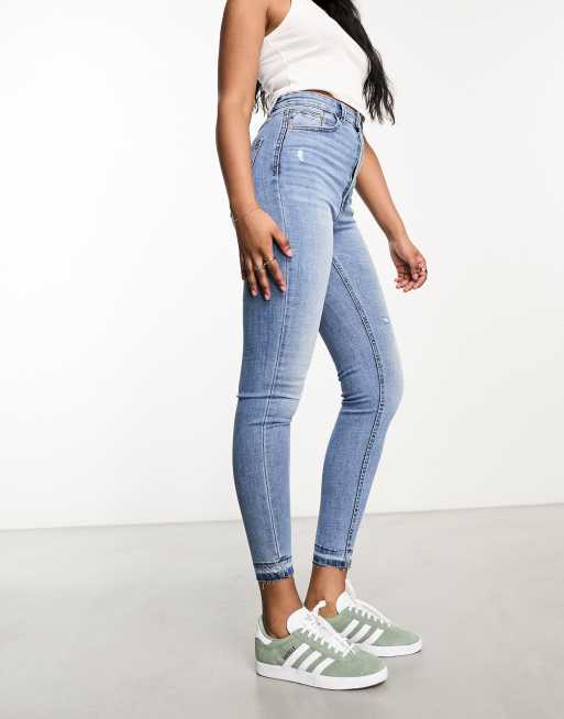 Stradivarius super high waist skinny jeans in medium blue