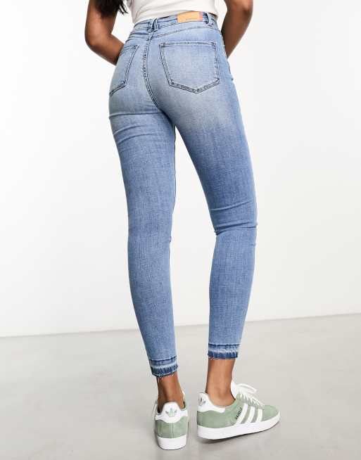 Stradivarius super high waist skinny jeans in medium blue