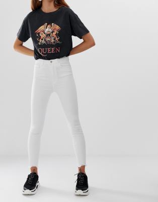 Stradivarius super high waist skinny jeans in white