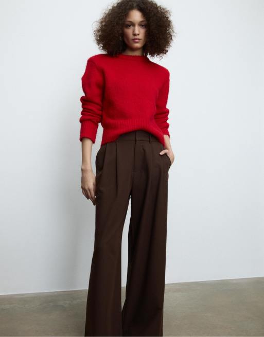 Stradivarius Super wide-leg adjustable trousers in brown